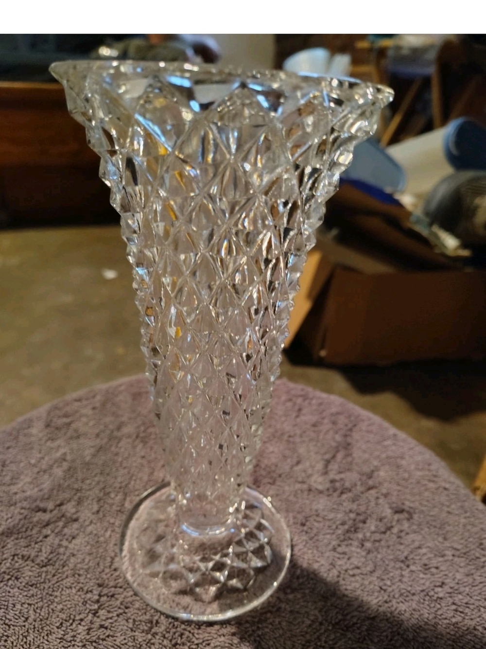 Princess House Clear Diamond-Cut Crystal Vase